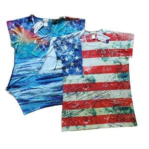 Sunshirt Womens Shirt Large Multicolor Set Of 2 American Flag TShirt Sailboat